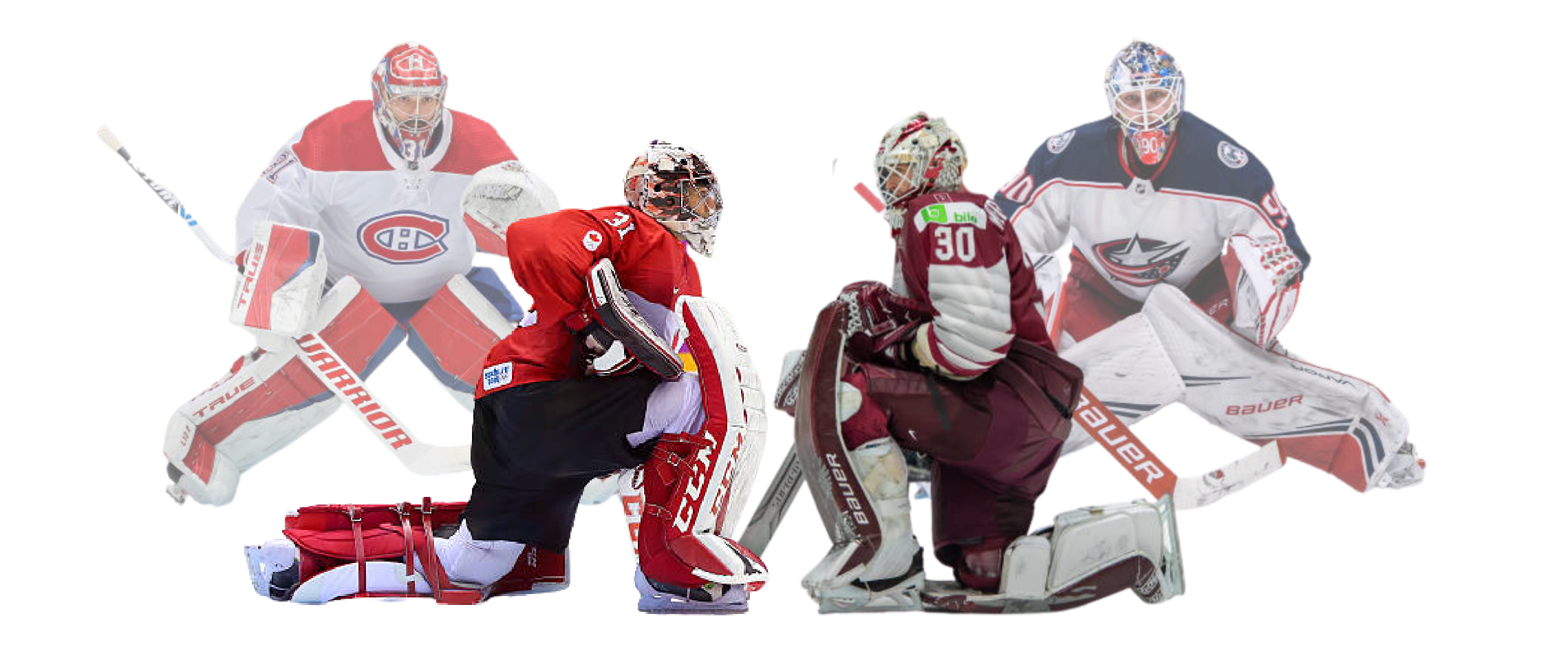 The Sports Corporation NHL Goalies Carey Price of the Montreal Canadiens and Canadian Olympic Team and Elvis Merzlikins of the Columbus Blue Jackets and Latvia international team